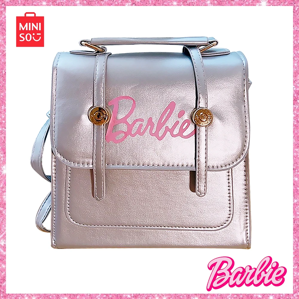 Miniso Barbie Silver Laser Backpack American Buckle Oxford Sweet Spicy Commuter Student Three Backing Methods Large Capacity Bag