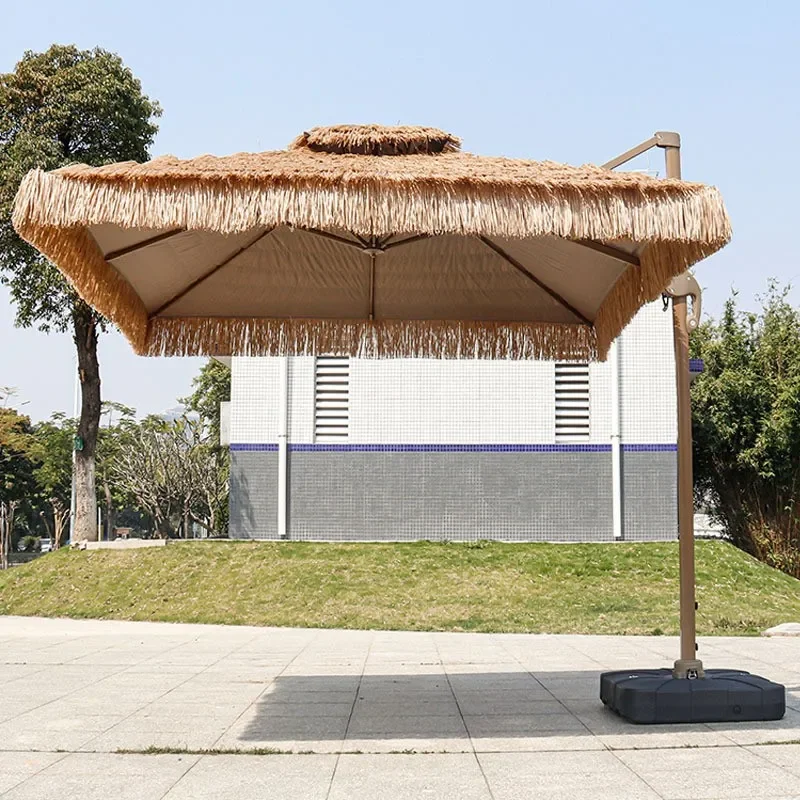 for Outdoor Thatched Umbrella Straw Roman Beach Villa Patio Shade Sun Protection Decorative Garden Parasol