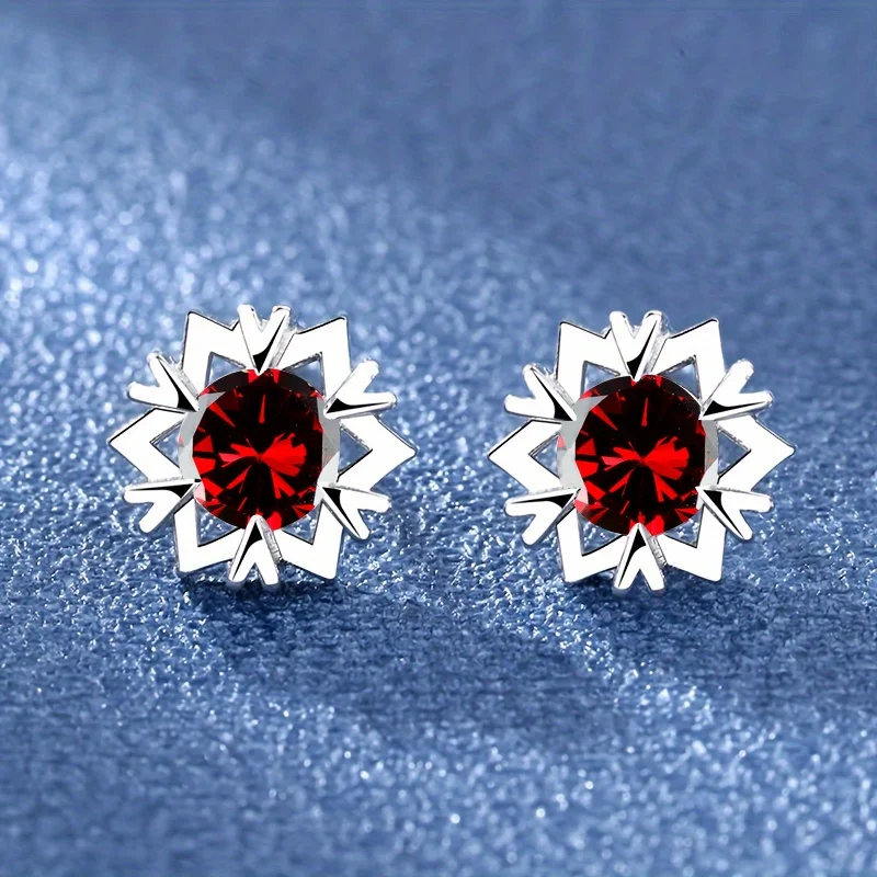 Female Cute Snowflake Stud Earring Rainbow Crystal Multicolor Zircon Earrings For Women Vintage Silver Color Jewelry Xmas Gifts