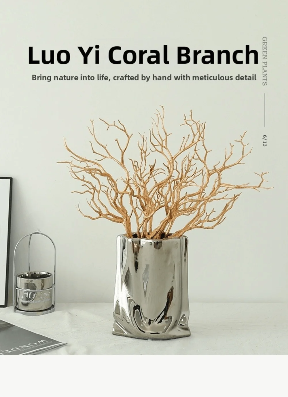 Neue Lange Künstliche Pflanzen Plastik Dekorative Künstliche Baumzweige Geweihförmige Korallenzweige Wohnzimmer-Ornamente – Detail 2