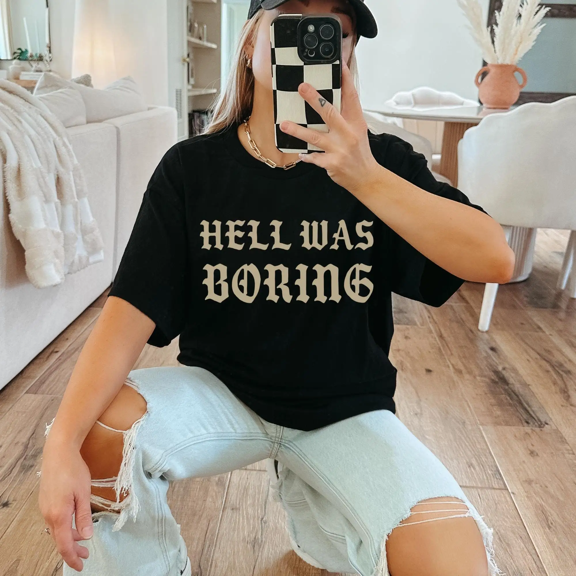 Hell itu Boring warna nyaman T Shirt Goth Vibes Halloween Sarcastic Snarky Gotik Grunge alternatif trendi ukuran besar