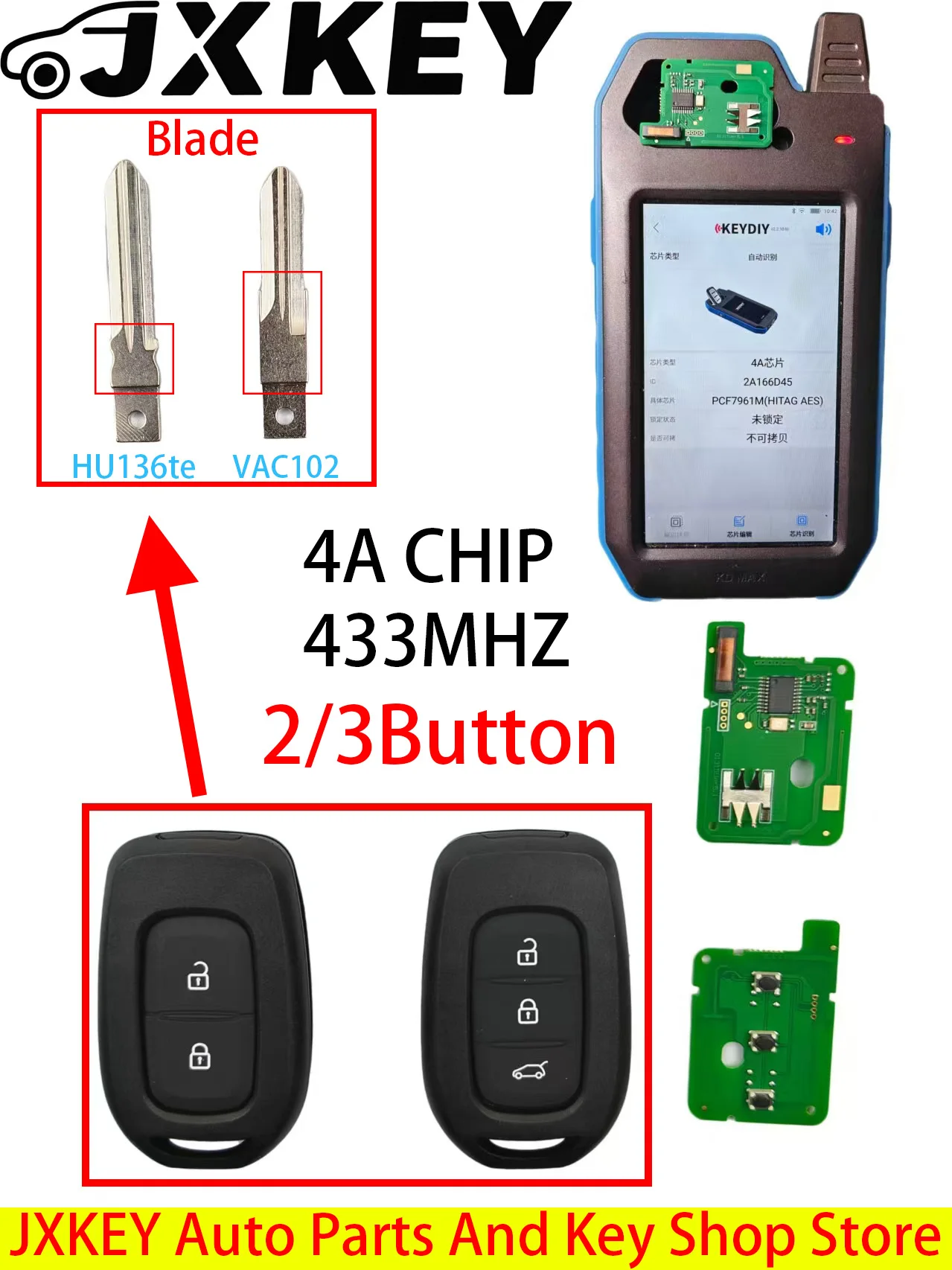 

4A Chip 2/3 Buttons HU136te/VAC102/NO Blade For Renault Dacia Logan 2 Sandero Lodgy Dokker Trafic Clio4 Duster Kiwid Remote Key
