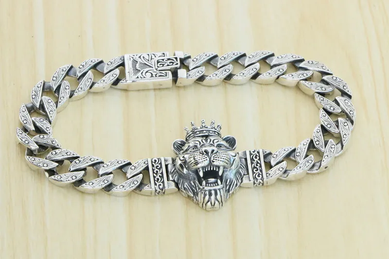 China-Chic s925 sterling silver tiger head men's bracelet European and American fashion punk hip-hop trendsetter exquisite brace