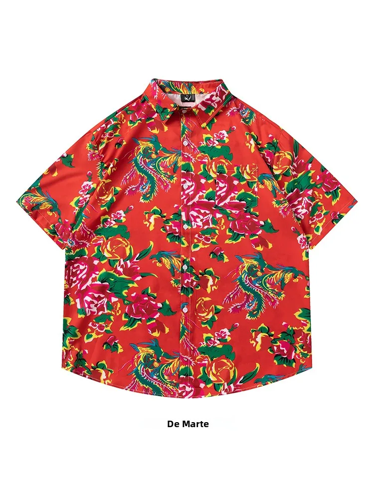 red-flower-fire-chemise-a-manches-courtes-decontractee-ample-unisexe-retro-imprime-chine-du-nord-est-mode-jeune-ete-protection-solaire