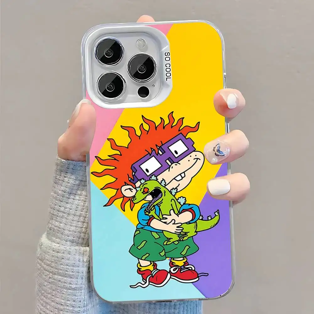 حافظة هاتف R-Rugrat C-Chuckie Angelica لهاتف iPhone 16,15,14,13,12,11,Pro,XS,Max,Plus,Mini,SE غطاء مقاوم للصدمات من الحلوى البيضاء غير اللامعة