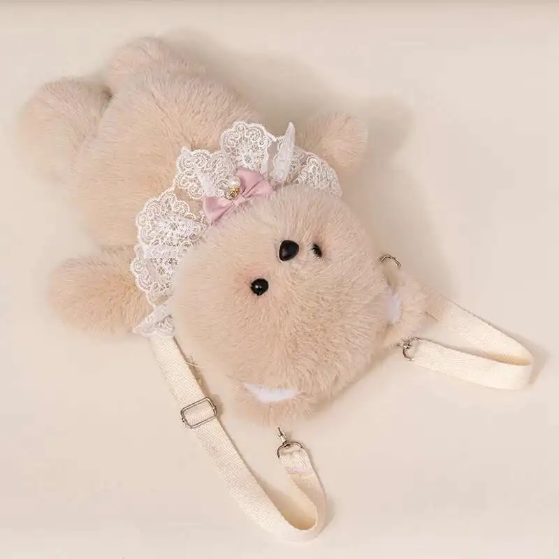 Kawaii creativo animale gatto zaino in peluche orso elefante pecora bambola fiocco morbido peluche borsa a tracolla regalo di compleanno