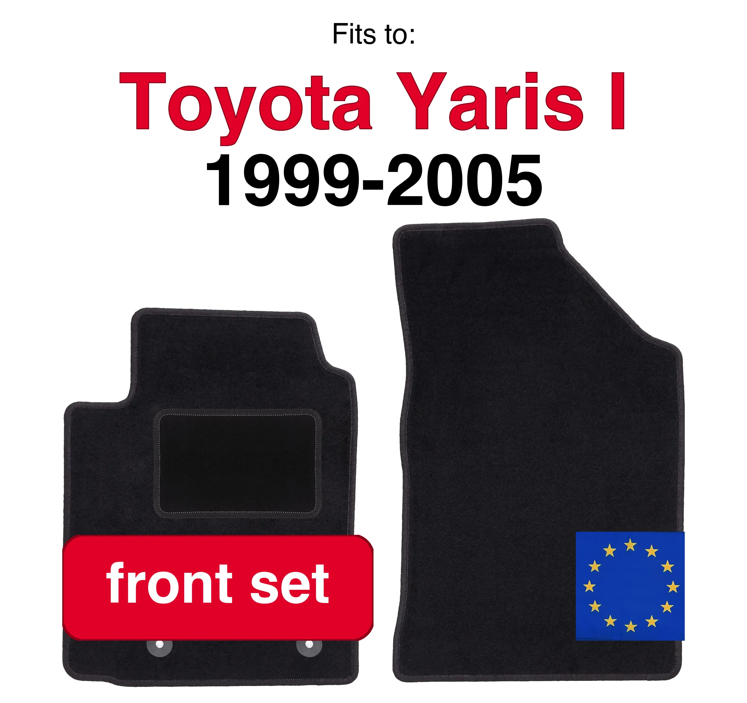 Auto velours vloermatten voor Toyota Yaris I 3-deurs (1999-2005) - Zwart (2 stuks) set auto vloermatten voor