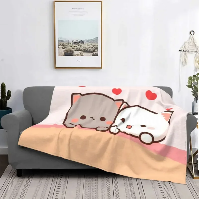 

Peach And Goma Mochi Cat Blanket Coral Fleece Plush Autumn/Winter Portable Thin Throw Blankets for Home Bedroom Plush Thin Quilt