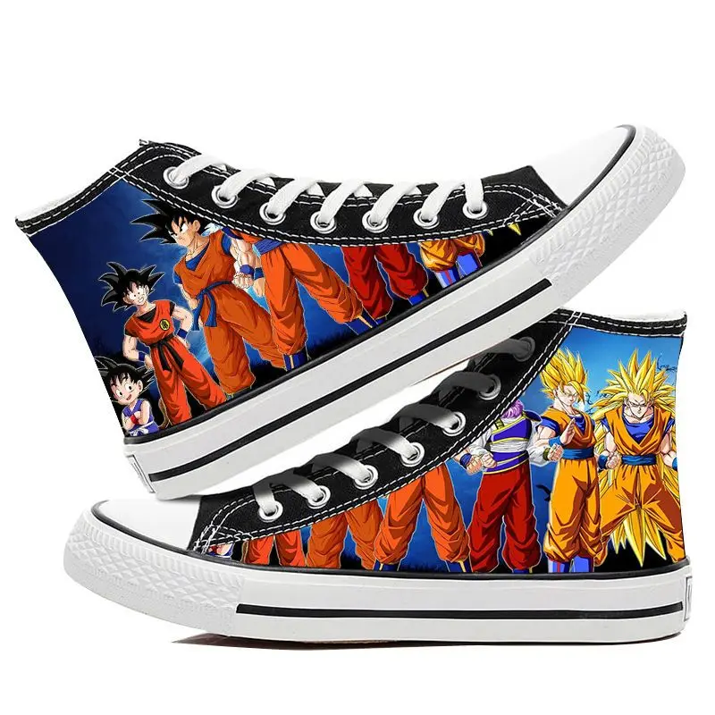 Dragon Ball Son Goku Anime Summer Canvas Shoes Students Hand-Painted Printed Flat Shoes Children Breathable High-Top Sneakers