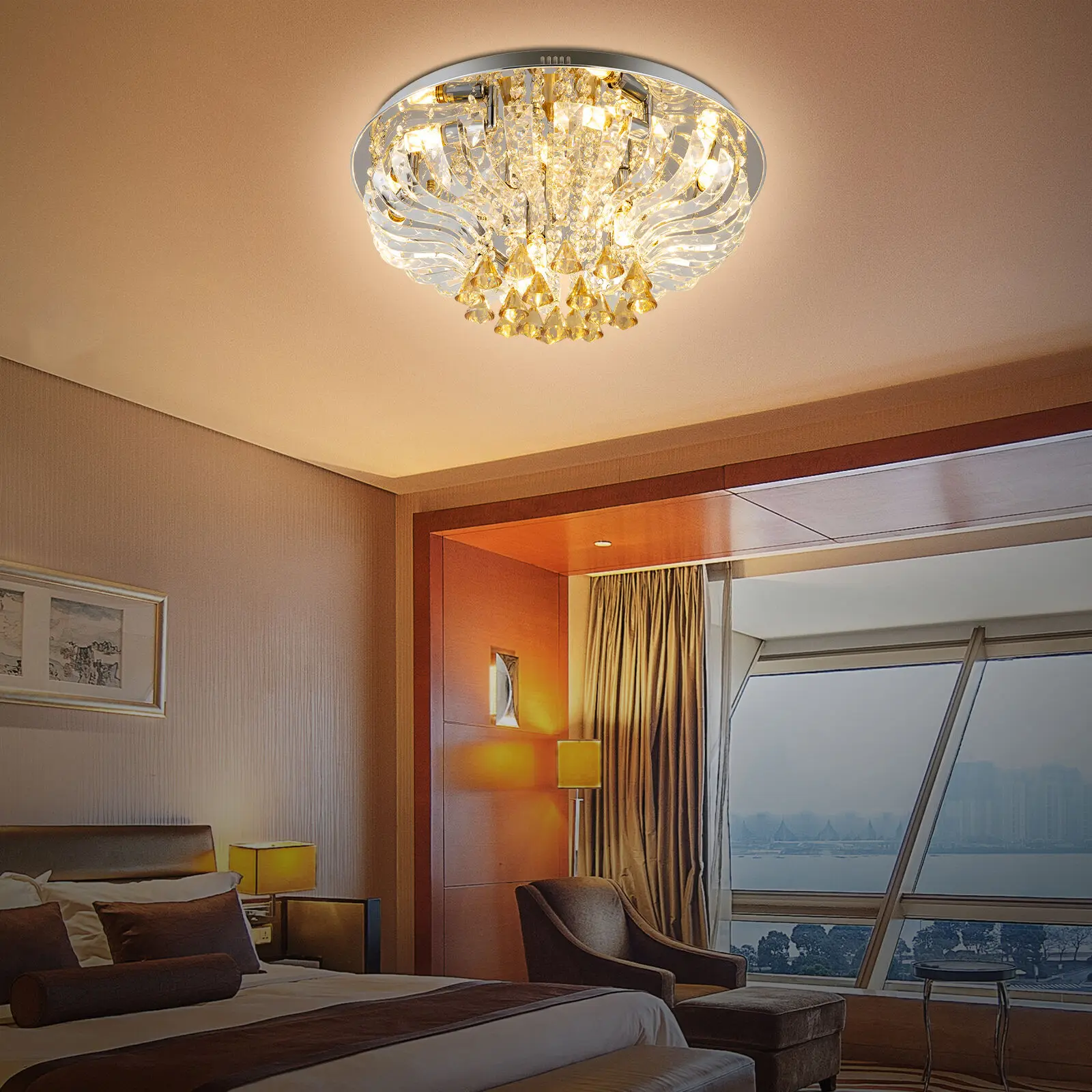 Lámpara de techo de cristal, luz LED regulable, 60x30cm