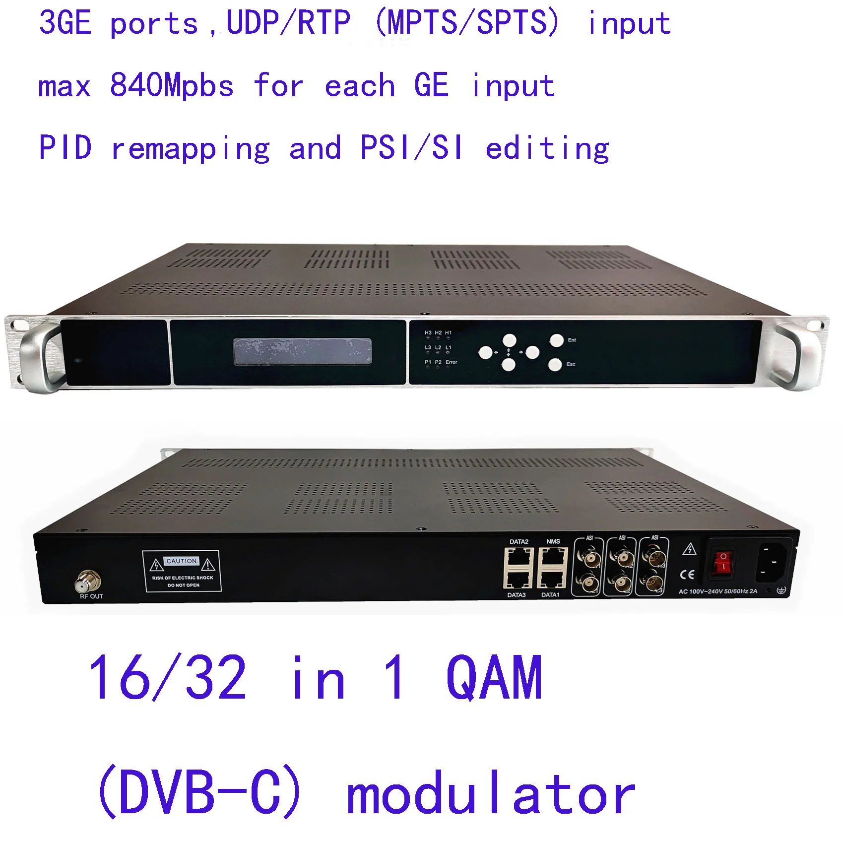 

16/32 carriers of DVB-C digital modulator, giga IP to DVB-C modulator, digital catv modulator,