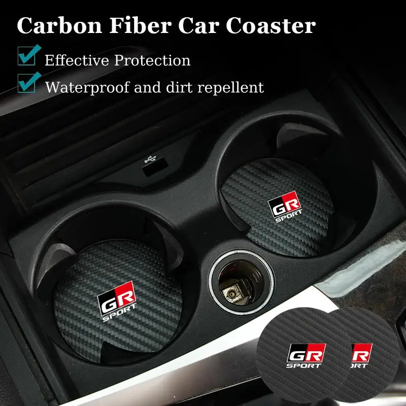 Almohadilla de cuero de carbono para coche, posavasos antiruido para Toyota GR Corolla Yaris Aygo Prius CHR Camry Auris Avensis Cruiser, 2 uds.