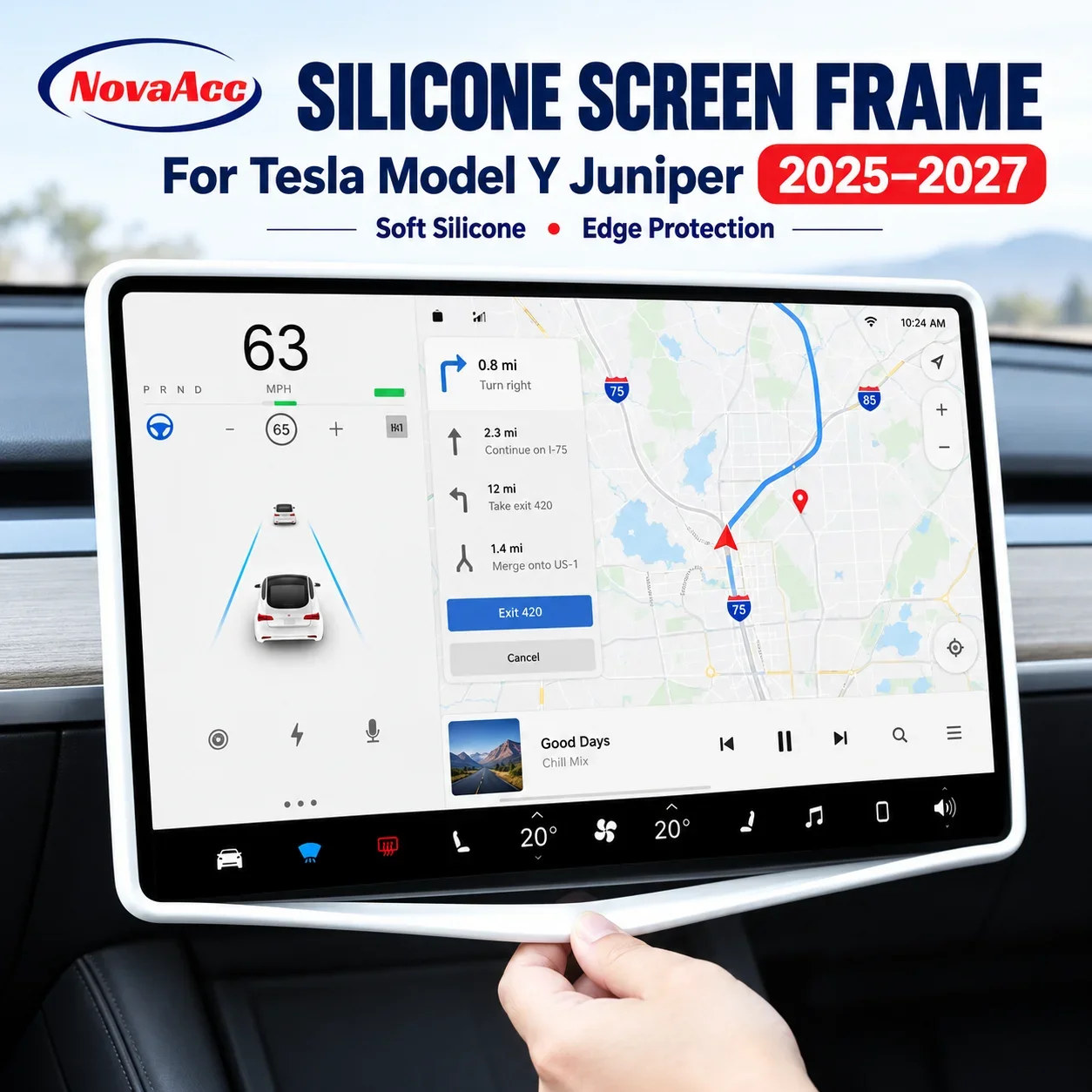 Silicone Rearview Mirror and Center Display Protective Covers for Tesla Model Y Juniper 2025-2027 Anti-Scratch Interior Trim