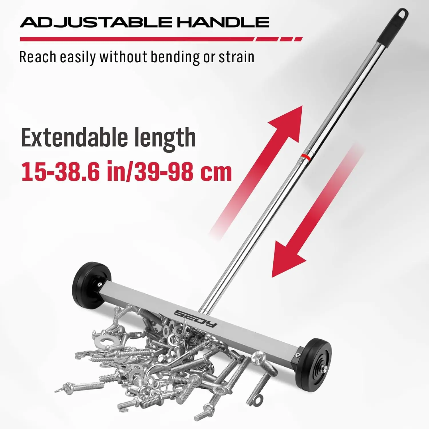 SEDY Spazzatrice magnetica da 17 pollici Rullo magnetico per chiodi Magnete per carichi pesanti Strumento di rotolamento per chiodi con impugnatura telescopica regolabile