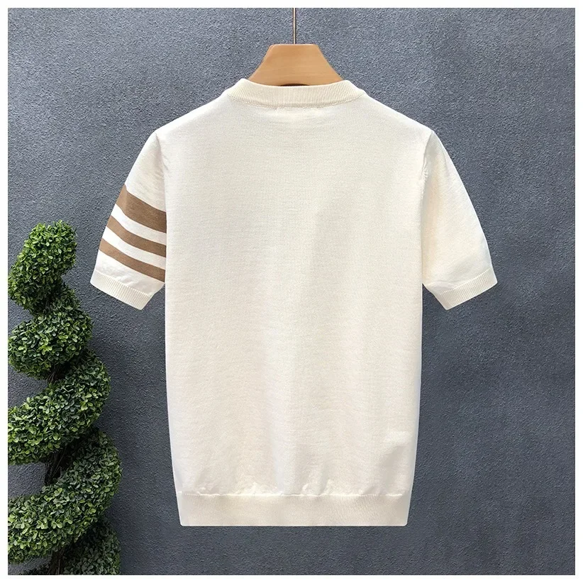 Korean Style 2025 Summer New Fashion Men's Striped Contrast Color O-neck Short Sleeve Breathable Casual Trendy T-shirts Male Top