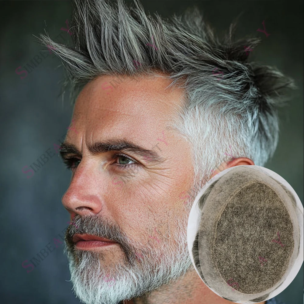 

Парики из 100% человеческих волос, австралийские мягкие швейцарские кружевные и тонкие парики из искусственной кожи, невидимый мужской парик 1b10, серо-черная система волос, естественная линия волос