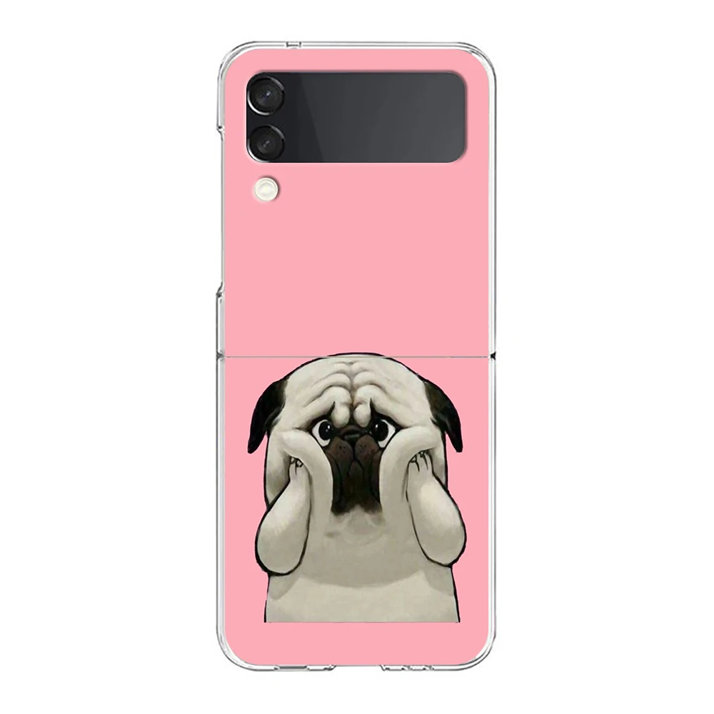 Cute Pug Dog Hard PC Phone Case, Transparente à prova de choque para Samsung Galaxy Z Flip, 3 Shell Fundas, 6, 5, 4