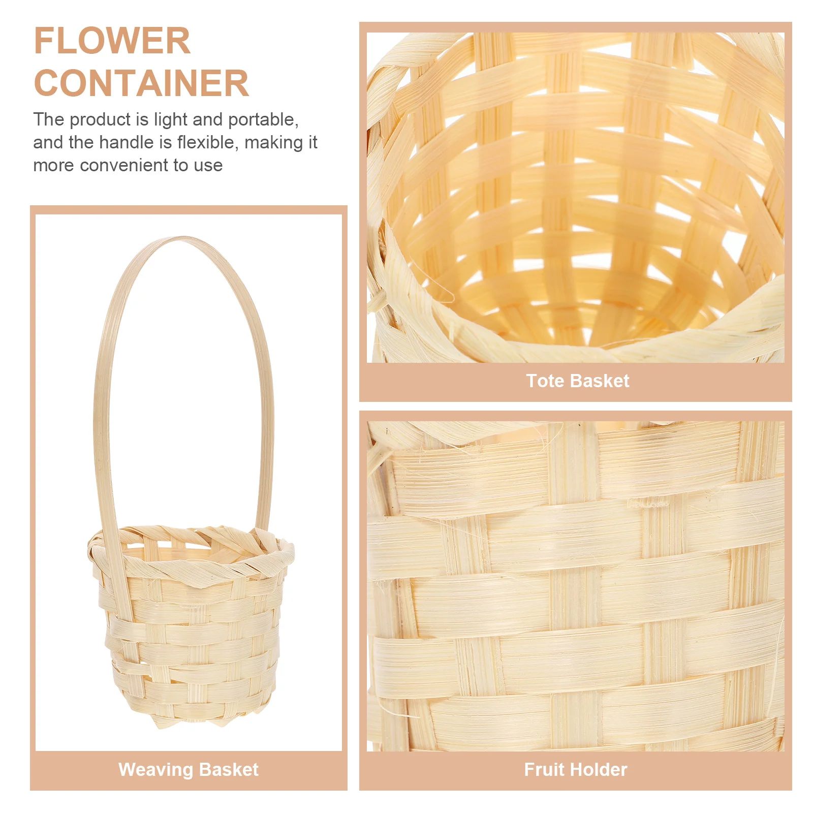 5 قطعة سلة التخزين المنسوجة خفيفة الوزن المحمولة حامل زهور الفاكهة تنظيف بسيط قابلة لإعادة الاستخدام سلة حمل الزخرفية المنزلية #6