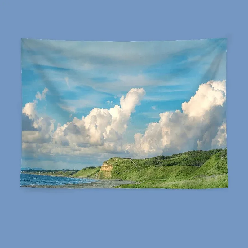 VIKAMA Tapisserie vue sur l'océan, art mural de falaise marine, imprimé nature vintage avec de grands nuages pour chambre à coucher, décoration esthétique relaxante, cadeau