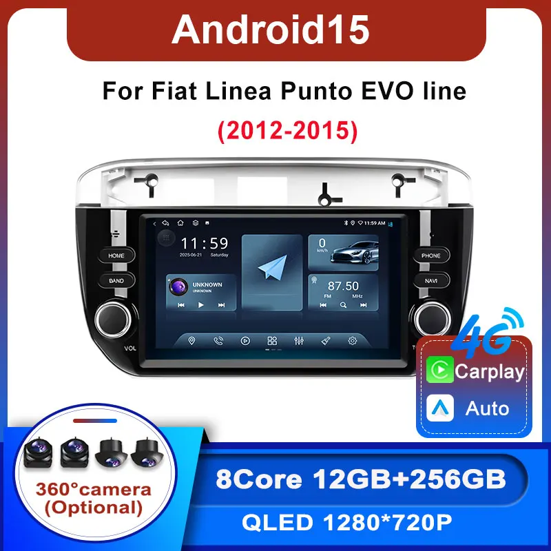 Pantalla táctil 7 "Wireless Carplay para Fiat Linea Punto EVO Line 2012 2013 2014 2015 Android 15 Radio de coche WIFI Auto GPS Auto radio