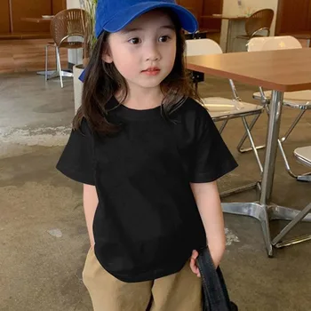 100% Cotton 180gsm Kids T-Shirt 4 100% Cotton 180gsm Fabric Children Boy Girl T shirt 2025 New Summer Women Short Sleeve T-Shirt Cute Style White Solid Color Tops 4