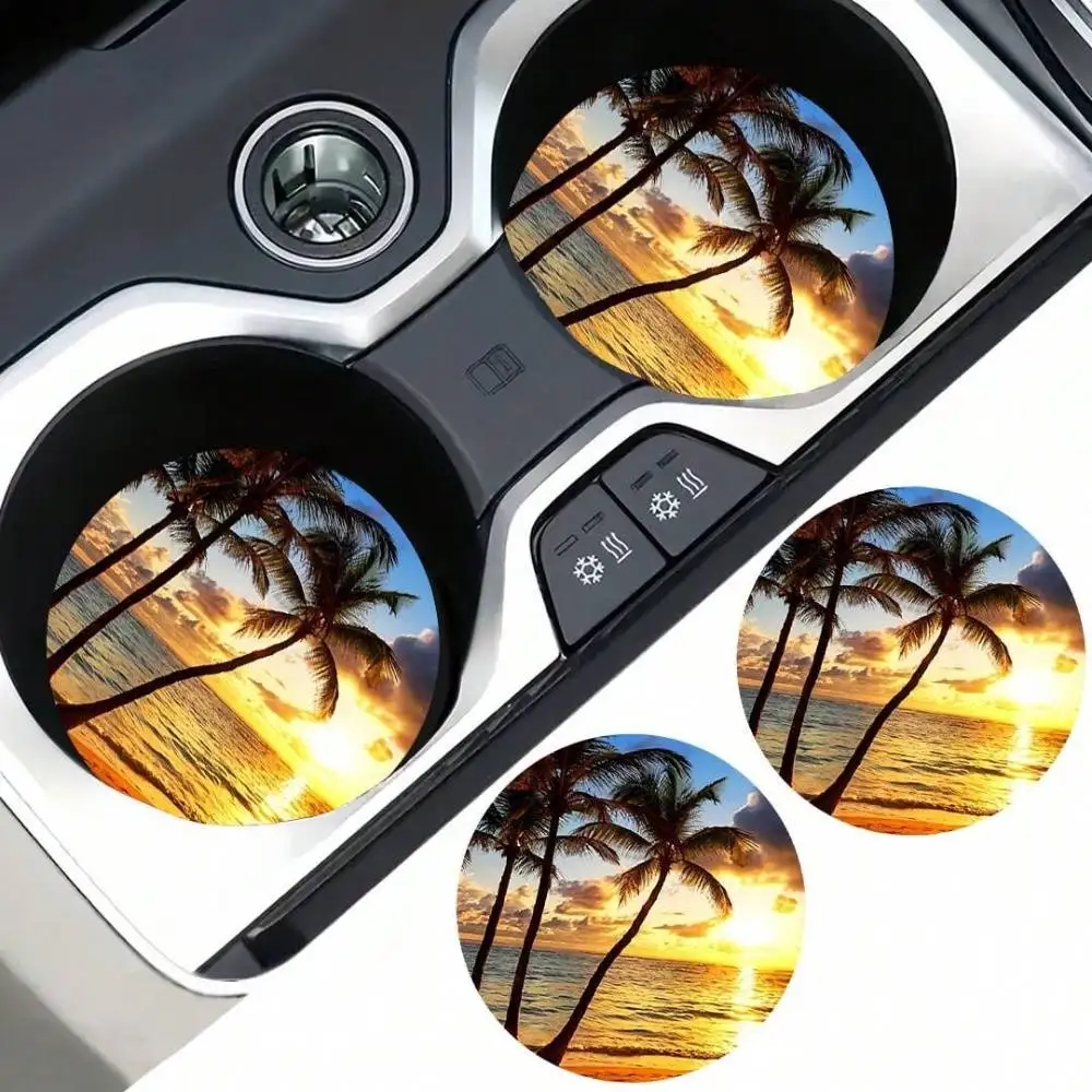 Tree Pattern Absorbent Car Cup Coasters 2pcs Stylish Durable Fast-Drying Non-Slip Car Cup Mats