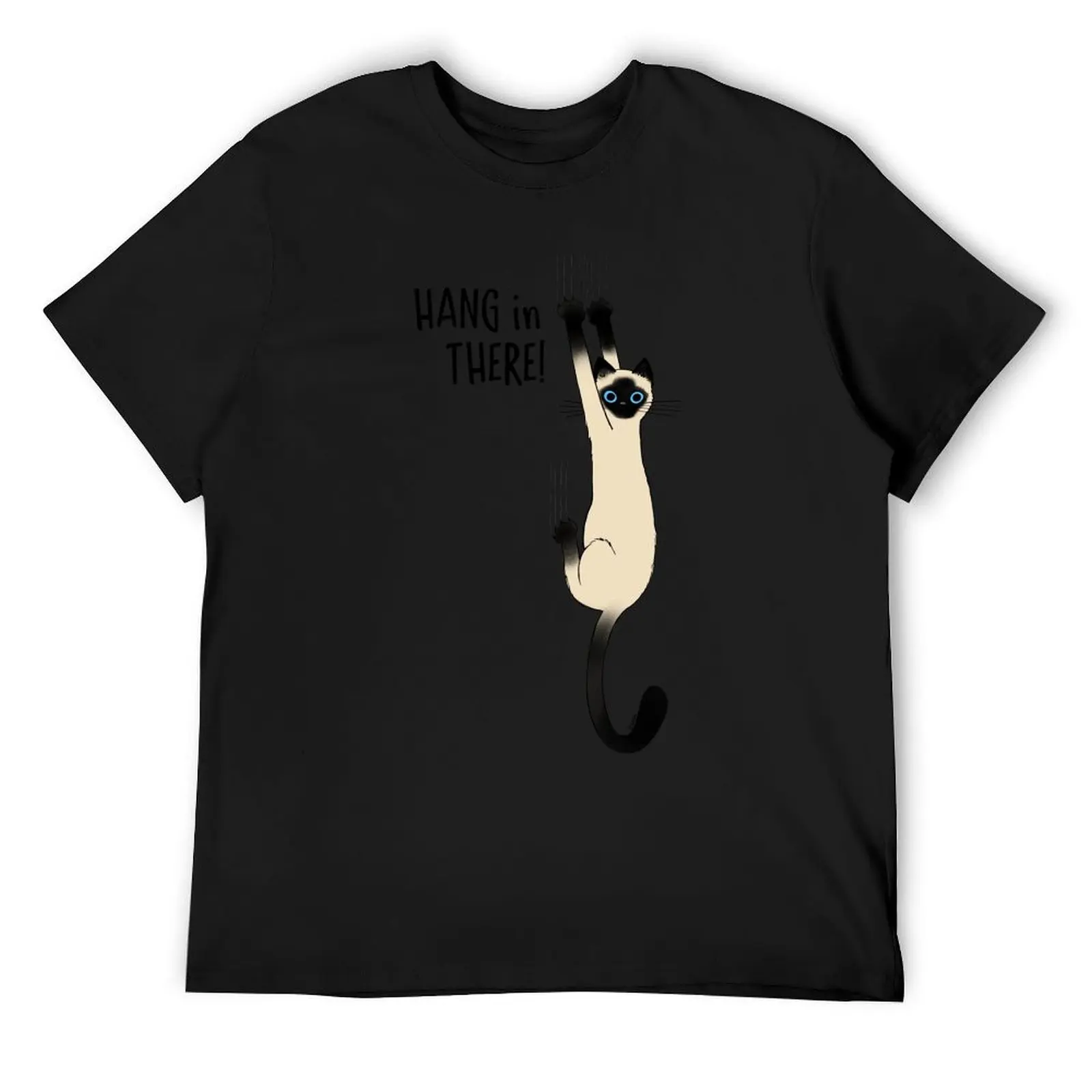 Siamese Cat Hang in There! Funny Cat Hanging On With Claws T-Shirt vintage anime shirts graphic tee men