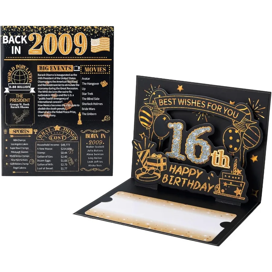 بطاقة عيد الميلاد السادس عشر ثلاثية الأبعاد منبثقة 16 بطاقة عيد ميلاد للأولاد والبنات مرة أخرى في بطاقات مع مغلف هدايا عيد الميلاد السادس عشر لابن ابنة #1