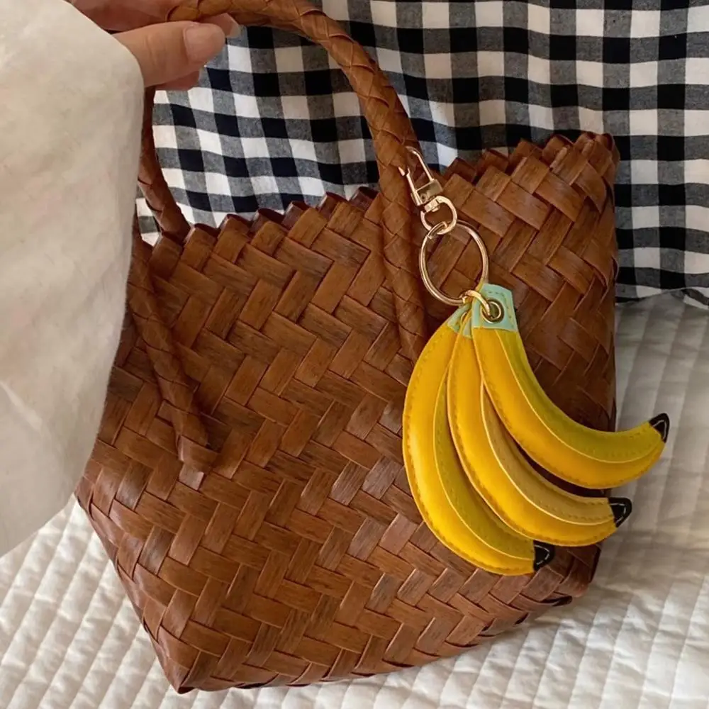 

Leather Banana Pendants Girls Bag Charm Keychain Lanyard Shoulder Bag Accessories Waterproof Fruit Key Ring Bag Hanging Ornament