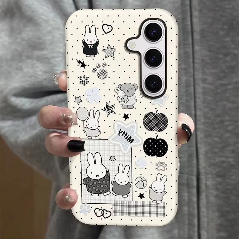Y2k Retro grid Miffy polka dot Phone Case For Samsung S22 S23 S24 S25 S26 Ultra Plus A55 A54 A52 Cute balloon Star Miffy Cover
