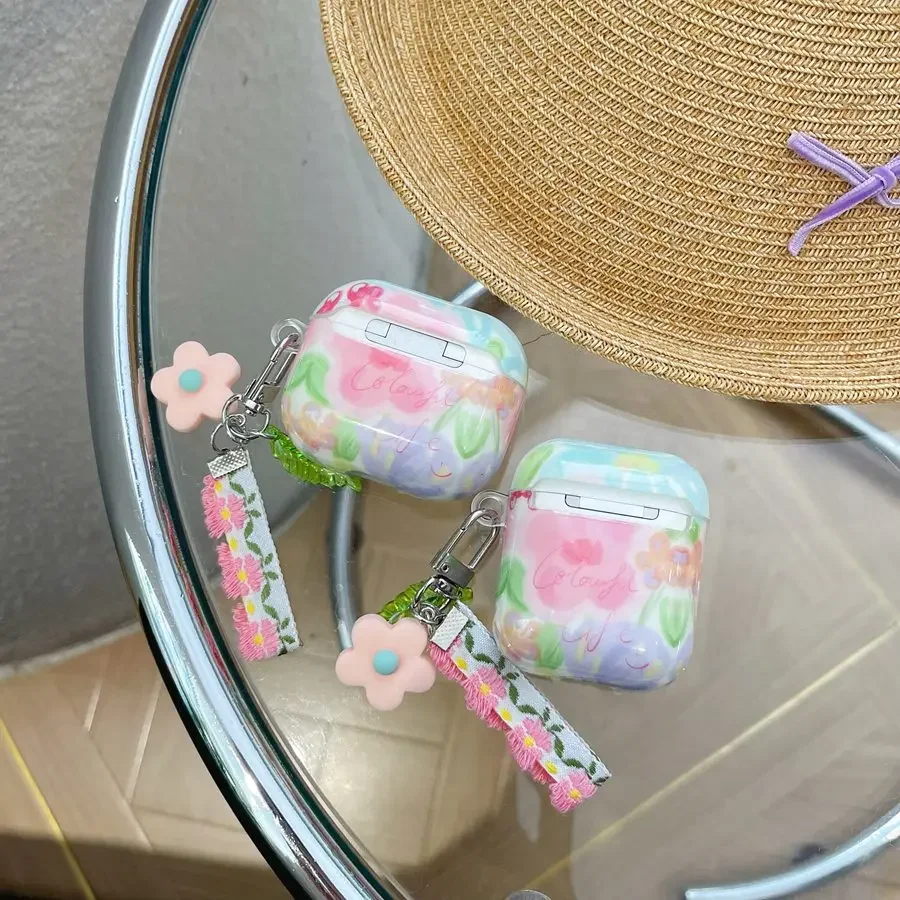 Apple Airpods 3, Airpod 2,イヤホン用のカラフルな花柄のシリコンケース