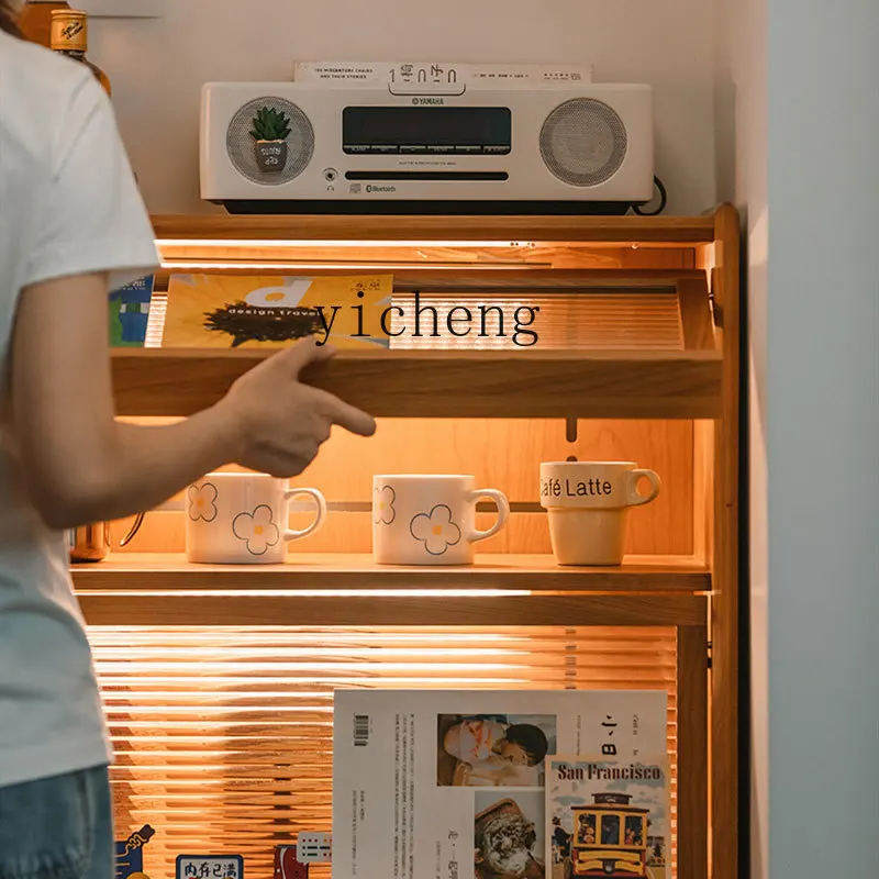 

LX Flip Door TV Cabinet Side Cabinet Living Room Solid Wood Display Chest of Drawers