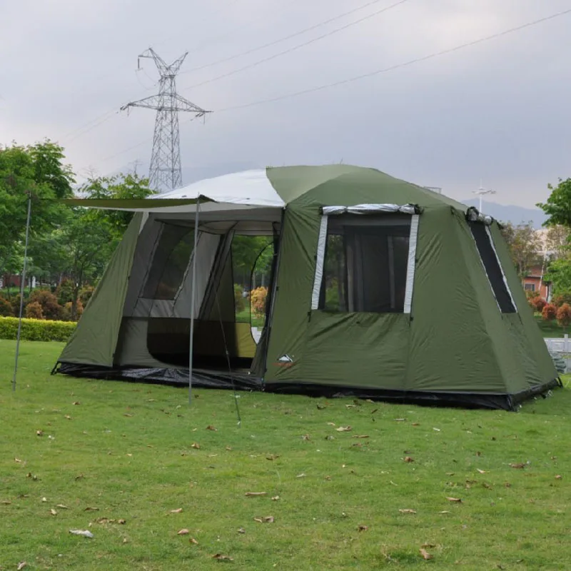 Ultralarge 2sleeping Rooms 1hall Camping Tent 6-12Persons Double Layers Waterproof Windproof Outdoor Party Family Tourist Gazebo