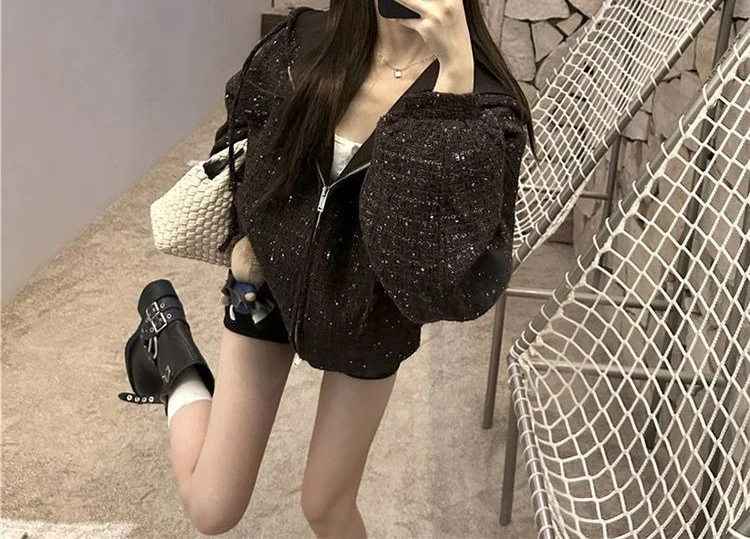 

Autumn Hooded Zipper Cardigan Jacket Women's Retro 2025 New Loose and Thin Versatile Long-sleeved Top