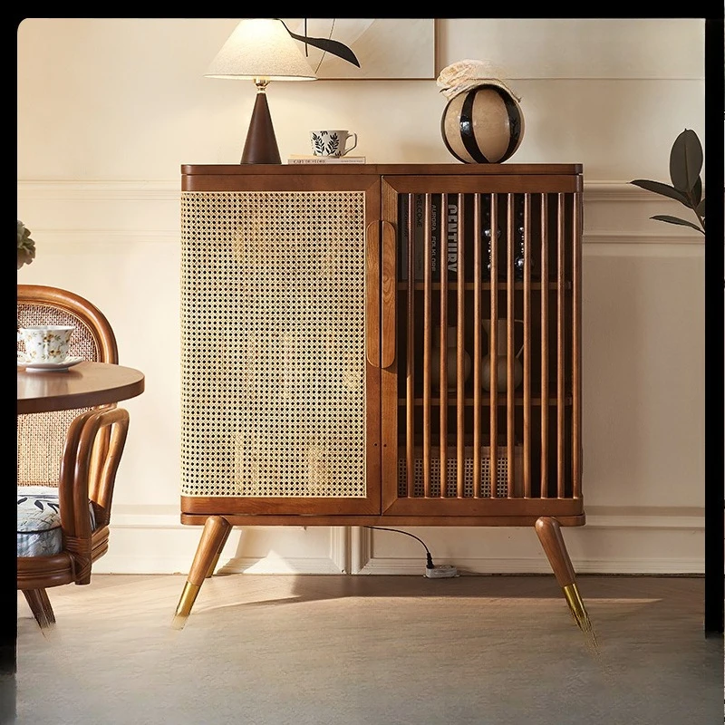 

Solid wood rattan dining side cabinet, living room, homestay locker, three-layer tea against the wall in the entrance