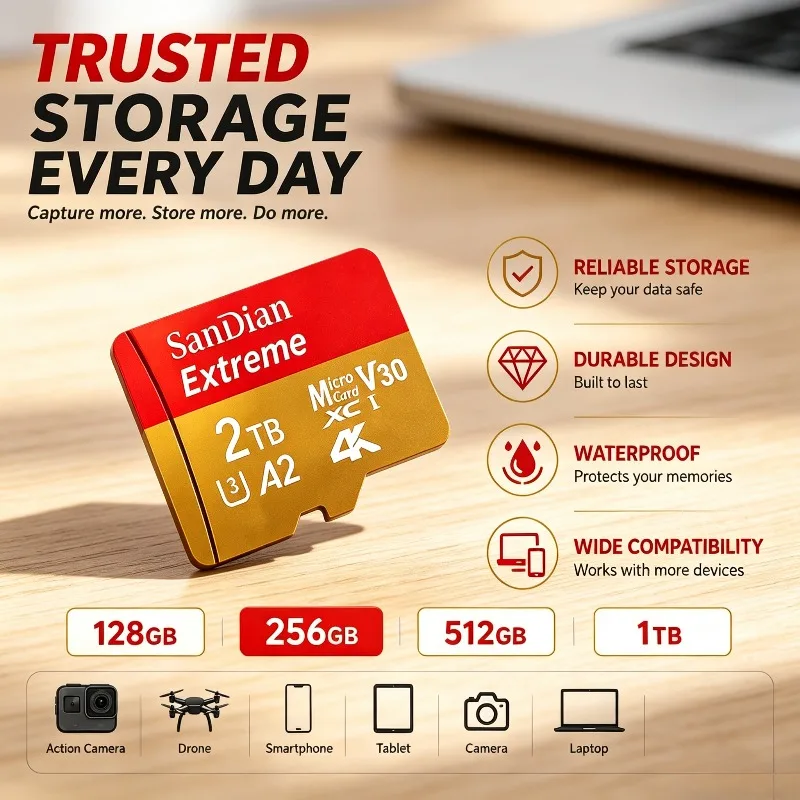 2026 Micro TF/SD Memory Card with 128GB and 1TB Class10, Mini Card for Tablet Devices, Camera and Phone.