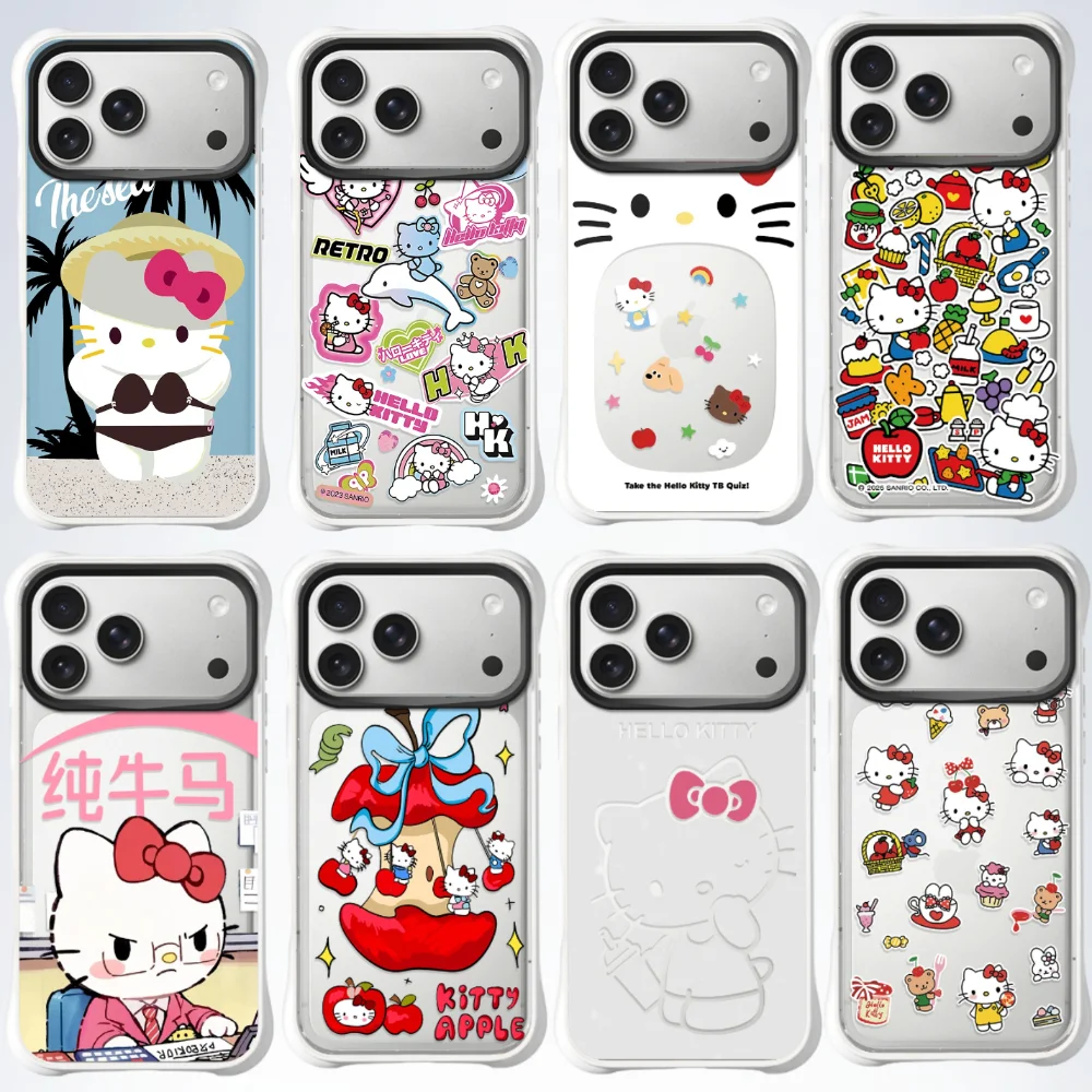 

Kawaii Sanrio Trendy Hello Kitty Painted Clear Girlish Case For IPhone 17 Pro Max 16 15 14 Pro PC+TPU Four-Coner Anti-drop Cover