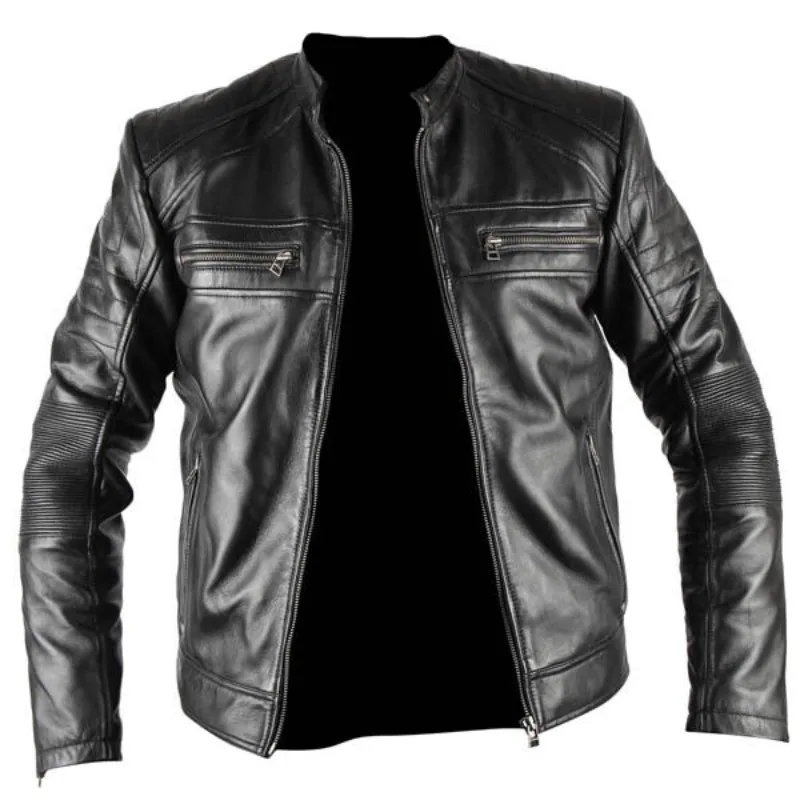 Men's Real Genuine Black Biker Leather Jacket Real Bomber Leather Jacket Fashion Trends