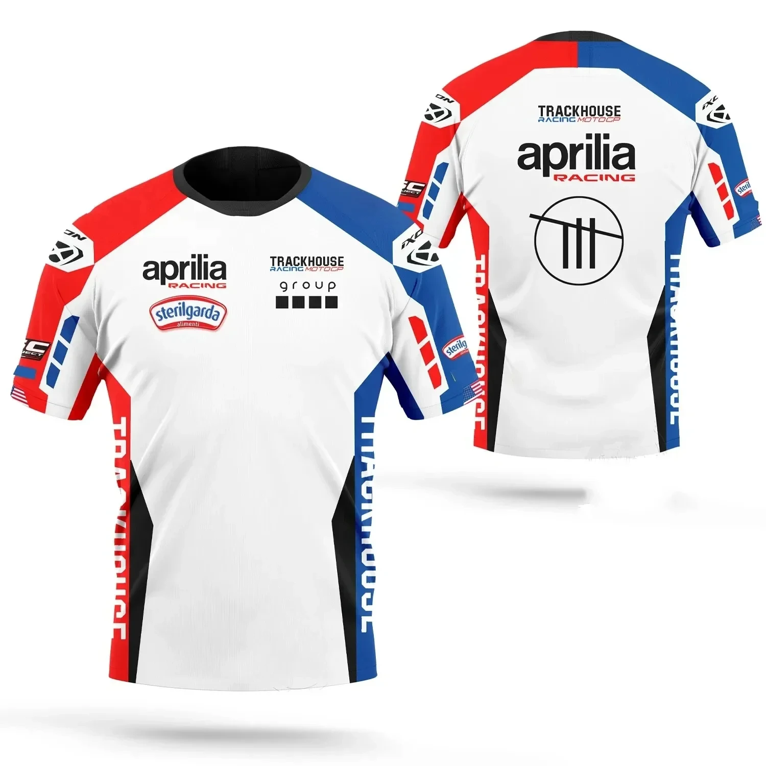 Men's Motorcycle T-Shirt Aprilia Trackhouse Team White Short Sleeve Overalls Summer 2024 Breathable Quick-Drying Sports Top