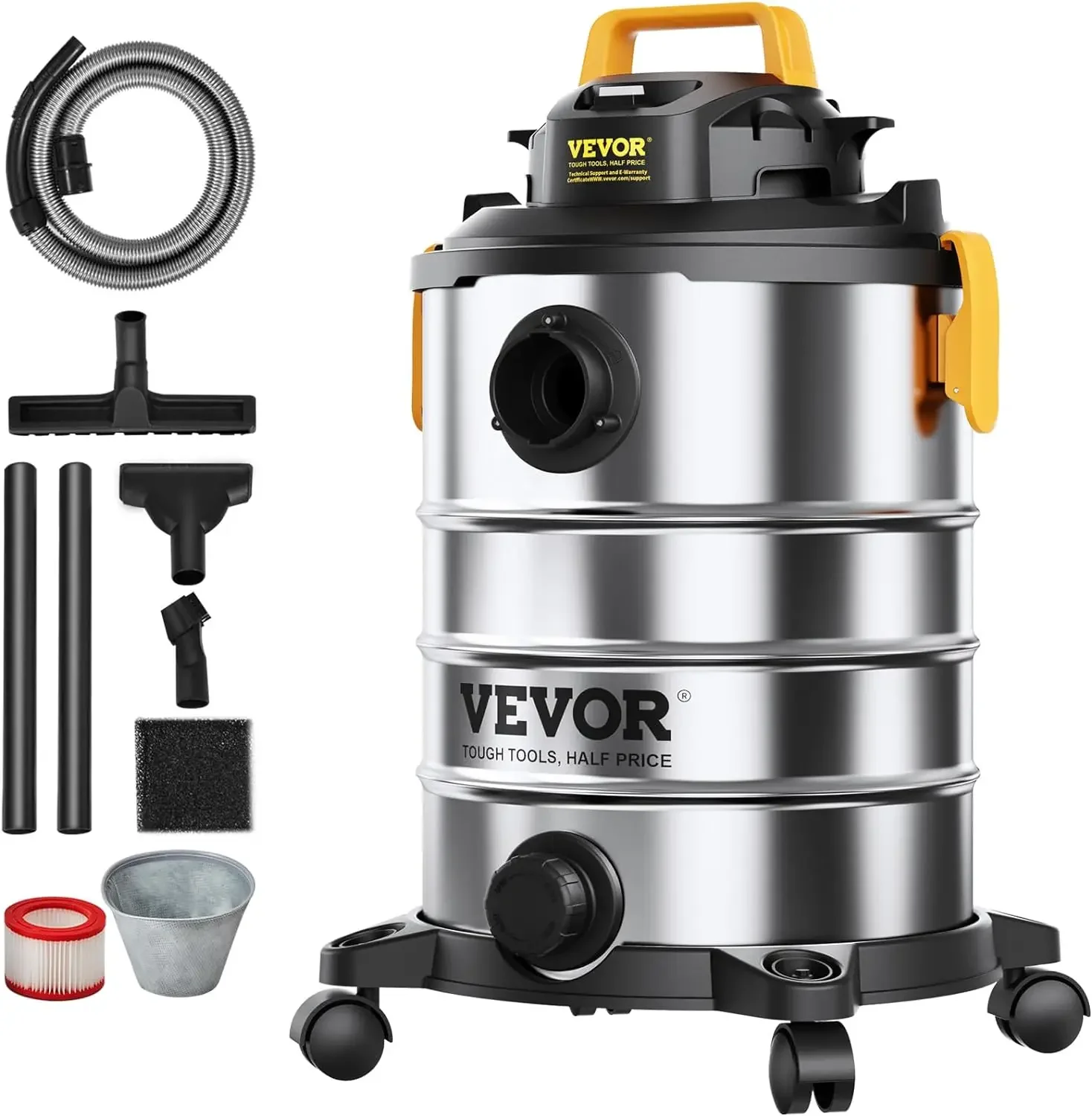 Stainless Steel Wet Dry Shop Vacuum, 8 Gallon 6 Peak HP Wet/Dry Vac, Blower Function w/Attachment 2-in-1 Crevice Nozzle