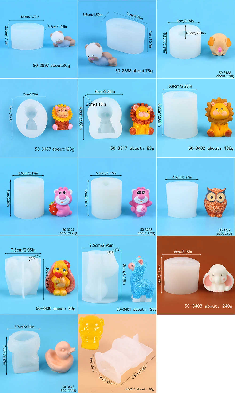 3D Cartoon Animal Silicone Mold Bear Lion Cat Alpaca Elephant Duck Mousse Cake Decorating Fondant Chocolate Gumpaste Soap Candle