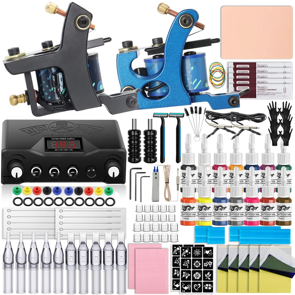 Professional Coil Tattoo Machine Kit Rotary Tattoo Machine Set Liner and Shader Machine for Beginner Permanent Makeup Body Art