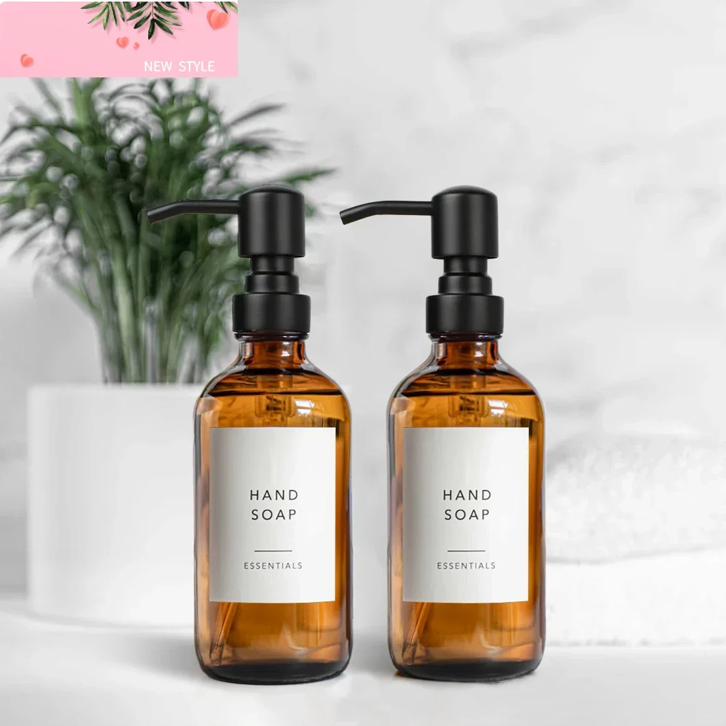 

Дозатор-бутылка с насосом для жидкого мыла, дозатор мыла для рук в ванной, набор дозаторов мыла и лосьона из янтарного стекла, 2 шт., 8 унций, 250 мл