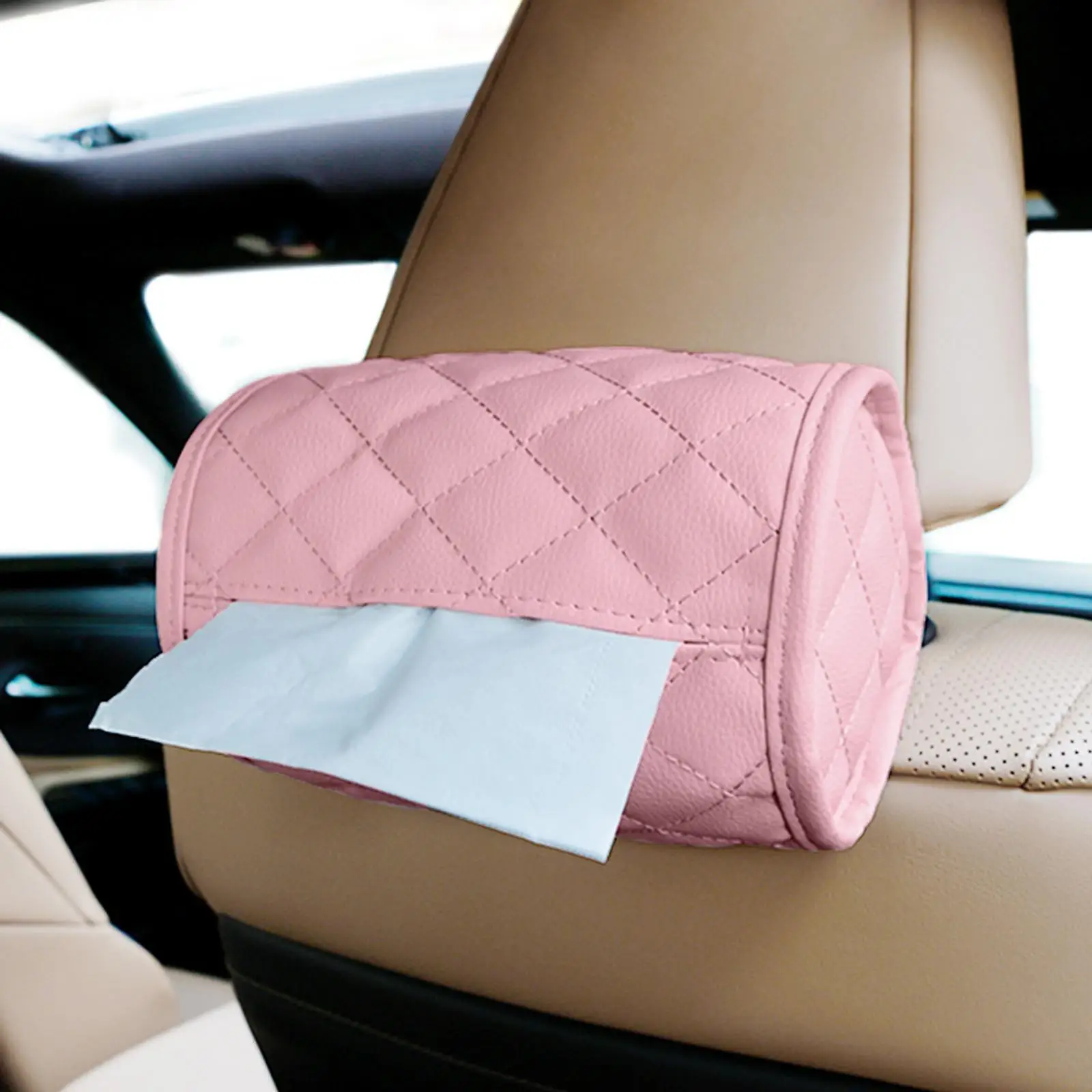Leather Car Tissue Box Multi-Use Round Case for Truck Car Armrest Boxes