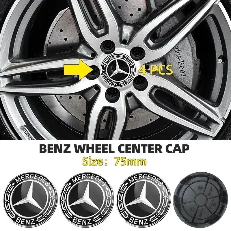 

4pcs 75mm Wheel Center Caps Rims Hub Cover Badge Logo A1674015900 Accessories Black Wheat Mercedes Benz