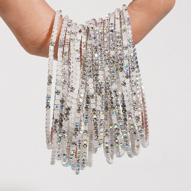 5pcs Fashion Colorful Acrylic Crystal Rhinestone Elastic Bracelet For Women Stretch Wristband Wedding Bracelets Daily Jewelry - Image 5