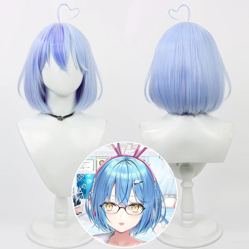 Vtuber Hololive Yukihana Lamy Cosplay Wig Short Type Blue Mixed Synthetic Hair Heat Resistant Halloween Role Play Party Carnival