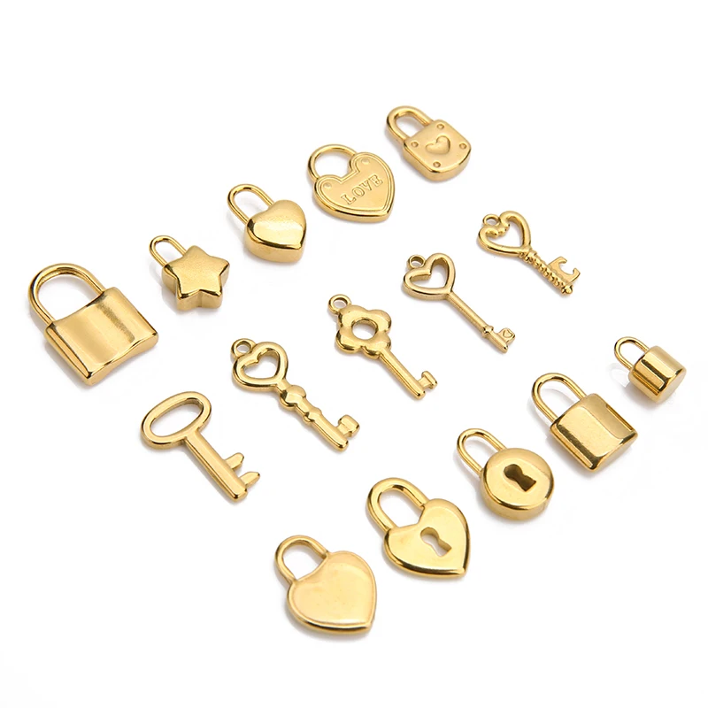 5 sztuk 18 w stylu ze stali nierdzewnej serce zamek kluczowy Charms dla naszyjnik DIY akcesoria do bransoletki, dzięki czemu para wisiorek biżuteria znalezienie