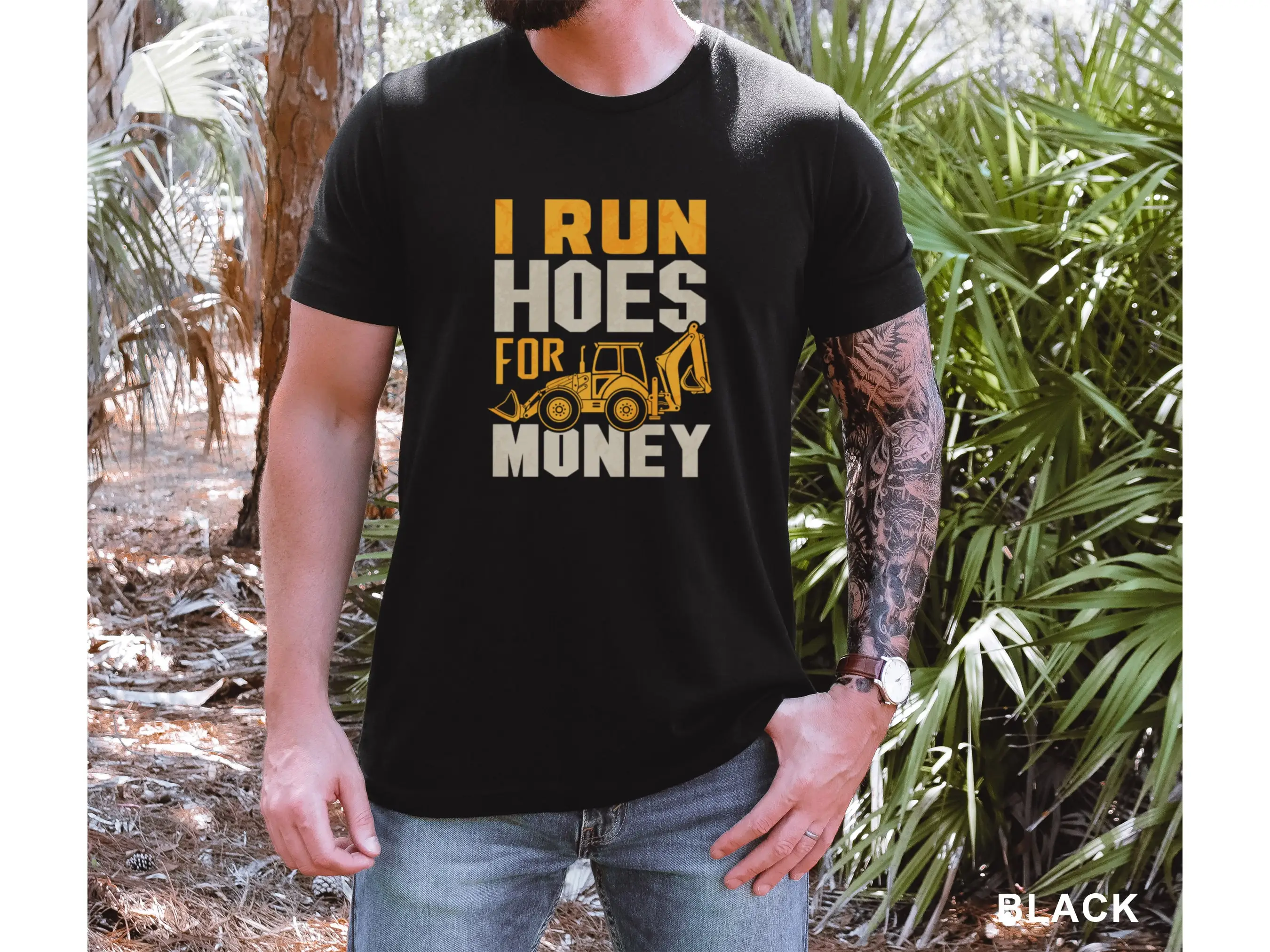 Funny Excavator Plumber Heavy Machinery I run hoes for money  T Shirt