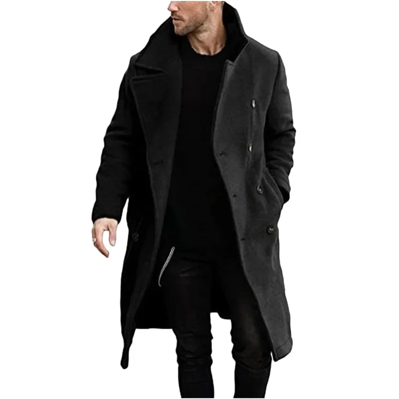 Men\'s Vintage Loose Cardigan Double Breasted Large Coat New 2023 Woolen Coat Men\'s Long Sleeve Turn-down Collar Warm Woolen Coat